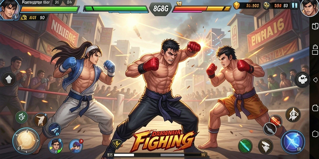 Screenshot gameplay menunjukkan pertarungan mendebarkan dalam 8G8G.