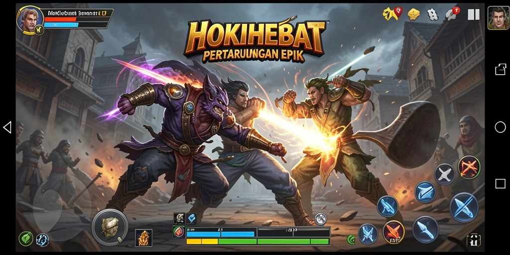 Screenshot HOKIHEBAT menampilkan aksi pertarungan intens dan seru.