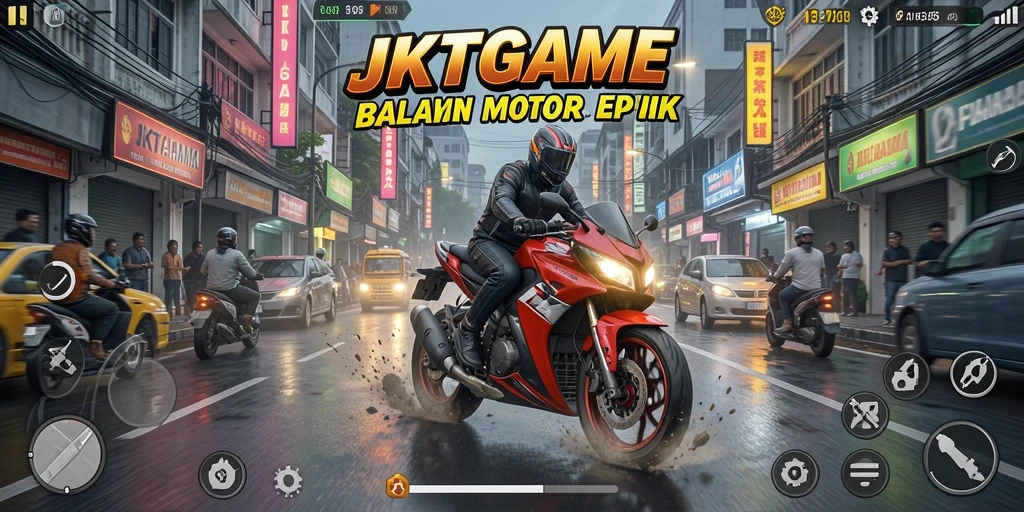 Tampilan gameplay balapan motor yang seru dan mendebarkan.