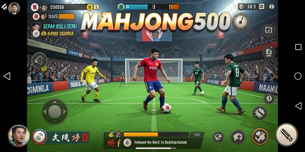 Gameplay menarik dalam MAHJONG500 yang menunjukkan aksi sepak bola seru.