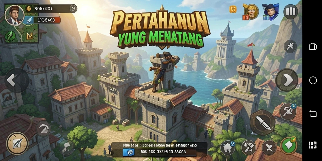 Screenshot gameplay N06 menampilkan menara pertahanan yang strategis.