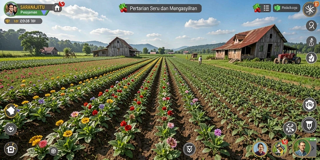 Tampilan menarik dari gameplay SARANAJITU yang menampilkan kegiatan bertani.