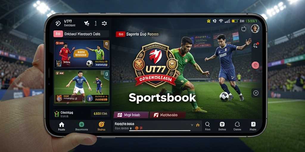 Tangkapan layar UT77 menampilkan antarmuka aplikasi Sportsbook yang menarik.