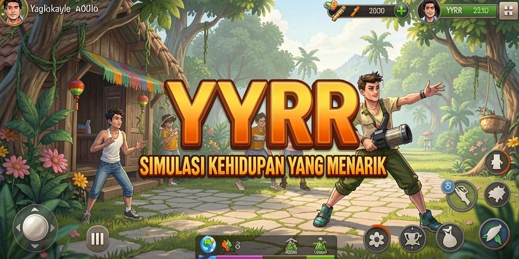 Tampilan gameplay YYRR yang menampilkan berbagai aktivitas simulasi kehidupan.